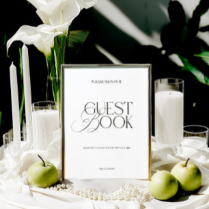 Modern Elegant Black & White Guest Book Sign