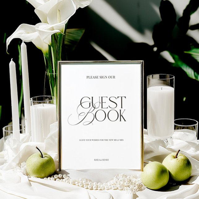 Modern Elegant Black & White Guest Book Sign (Modern Elegant Black & White Guest Book Sign)