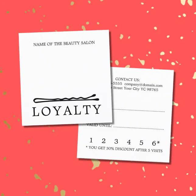 Modern Elegant Black White Hair Pins Salon Loyalty Card | Zazzle