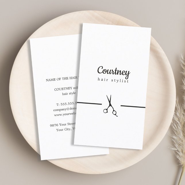 Modern Elegant Black White Hair Stylist Business Card (Creator Uploaded)