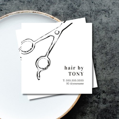 Modern Elegant Black White Hair Stylist  Square Business Card