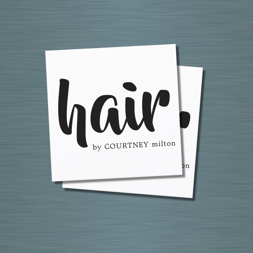 Modern Elegant Black White Hair Stylist Square Business Card