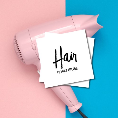 Modern Elegant Black White Hair Stylist Square Business Card