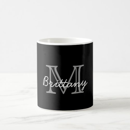 Modern Elegant Black White Handwritten Monogrammed Coffee Mug