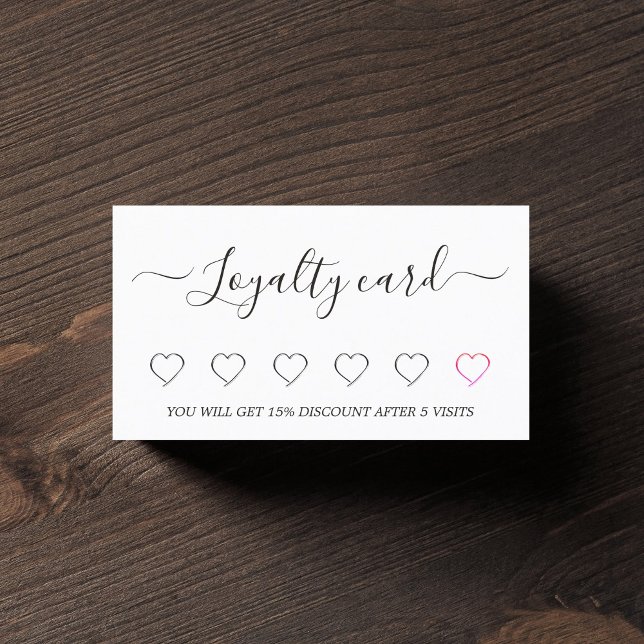 Modern Elegant Black White Heart Salon Loyalty Card (Creator Uploaded)