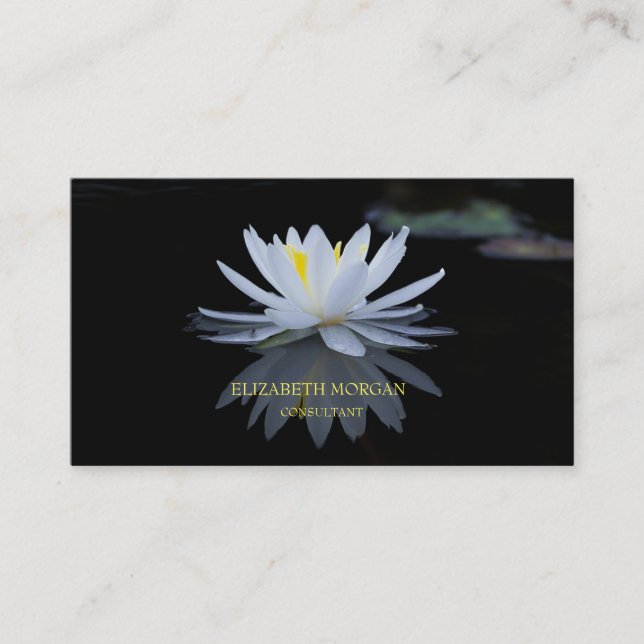 Modern Elegant Black,White Lotus Business Card (Front)
