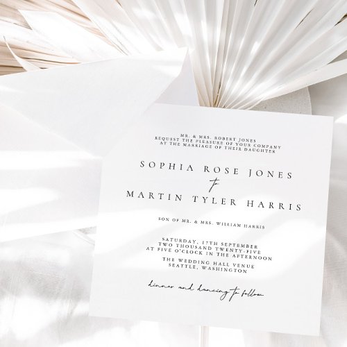 Modern Elegant Black  White Minimalist Wedding  Invitation