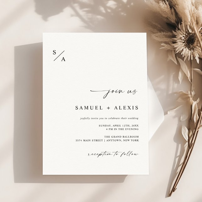 Modern Elegant Black & White Minimalist Wedding Invitation (Creator Uploaded)