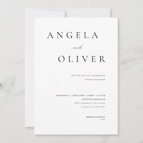 Modern Elegant Black  White Minimalist Wedding Invitation