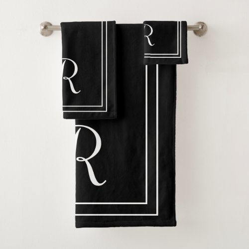 Modern Elegant Black & White Monogram Bath Towel Set