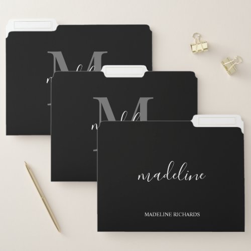 Modern Elegant Black  White Monogram File Folder