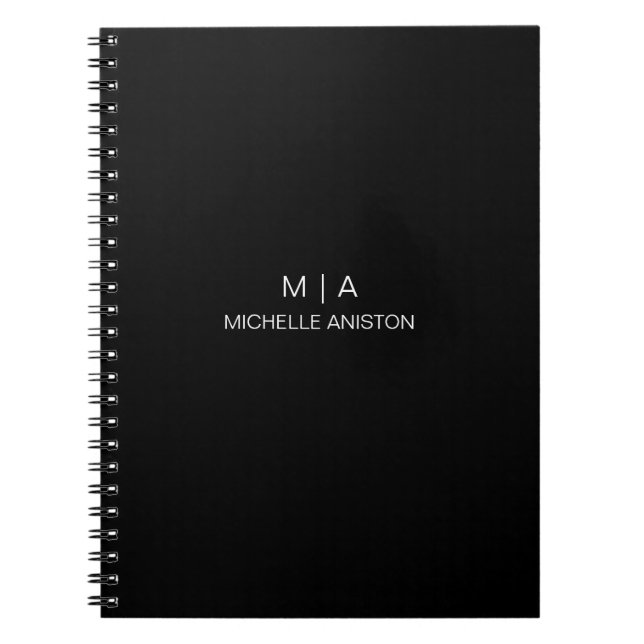 Modern Elegant Black White Monogram Minimalist  Notebook (Front)