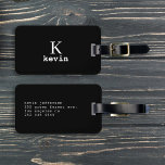 Modern elegant black white monogram name stylish luggage tag<br><div class="desc">Man monogram and name create your own luggage tag template in simple black and white. Easy to personalize on both sides! You can change background and text colors by selecting customize option. It can be a special gift for a boyfriend, husband, son, dad, groom, best man for a birthday, wedding,...</div>