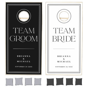Modern Elegant Black White Monogram Wedding Cornhole Set