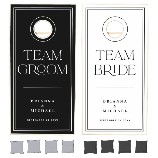 Modern Elegant Black White Monogram Wedding Cornhole Set (Set)
