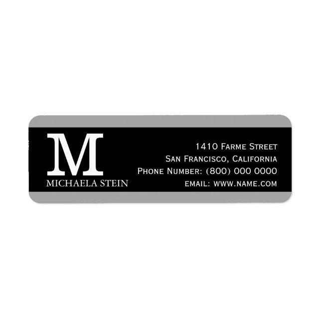 modern & elegant, black & white, monogrammed label (Front)