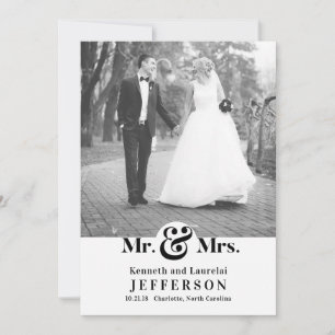 Modern Elegant Black White Mr and Mrs Wedding Announcement