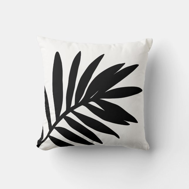 Modern Elegant Black White Palm Leaf Throw Pillow (Front)