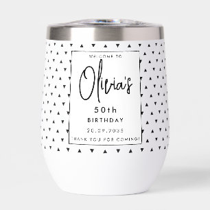 Modern Elegant Black & White Personal Name 50th Thermal Wine Tumbler