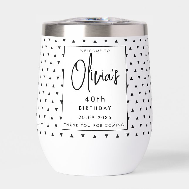 Modern Elegant Black & White Personal Name Script Thermal Wine Tumbler (Front)