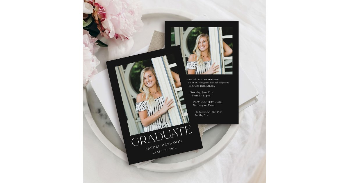Modern Elegant Black White Photo Graduation Party Invitation | Zazzle