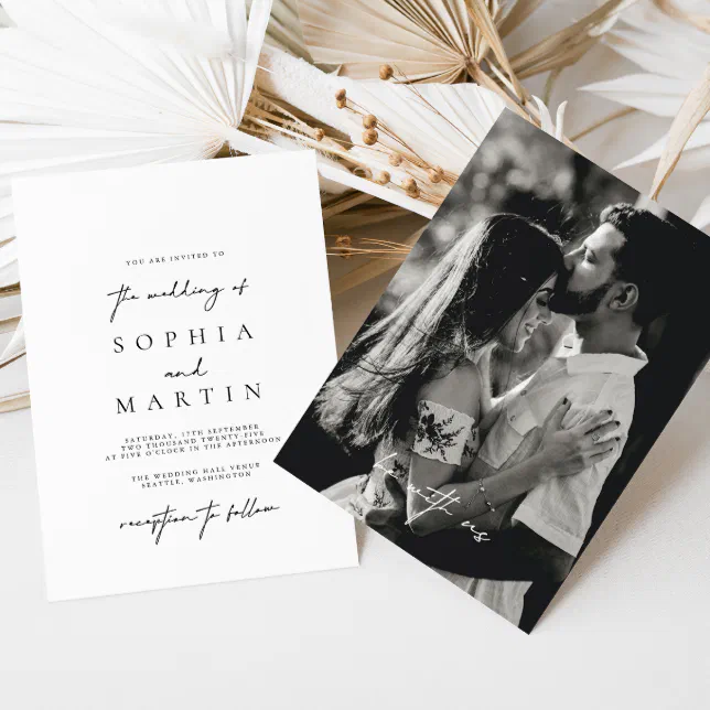 Modern Elegant Black & White Photo Wedding Invitation | Zazzle