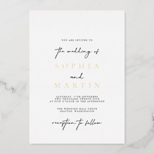 Modern Elegant Black & White Photo Wedding Real Foil Invitation | Zazzle