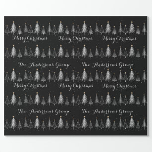 Elegant Black White Christmas Tree Pattern Gift Wrapping Paper Sheets, Zazzle