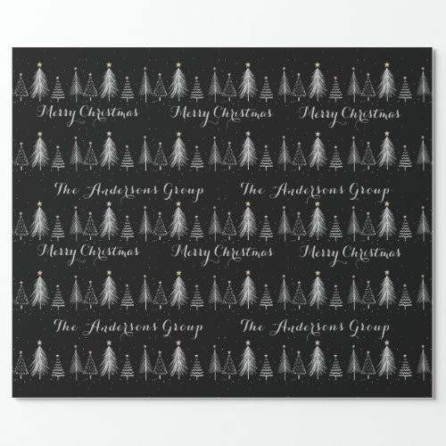 Modern Elegant Black  White Pine Trees Christmas Wrapping Paper