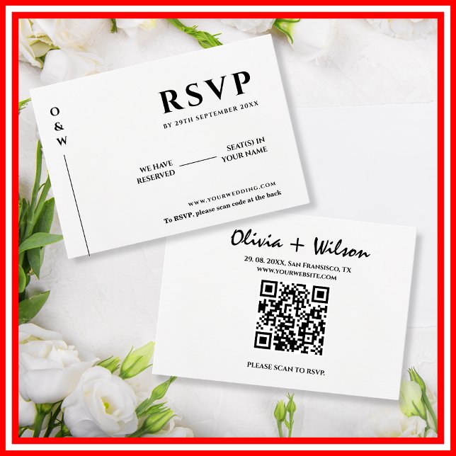 Modern Elegant Black & White QR Code Wedding RSVP Card (Creator Uploaded)