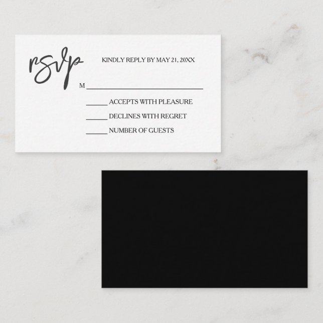Modern Elegant Black White RSVP Card (Front/Back)