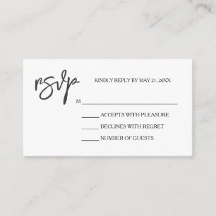 Modern Elegant Black White RSVP Card