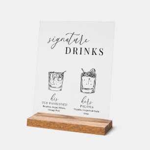 Modern Elegant Black & White Signature Drinks Acrylic Sign