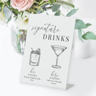 Modern Elegant Black & White Signature Drinks Pedestal Sign