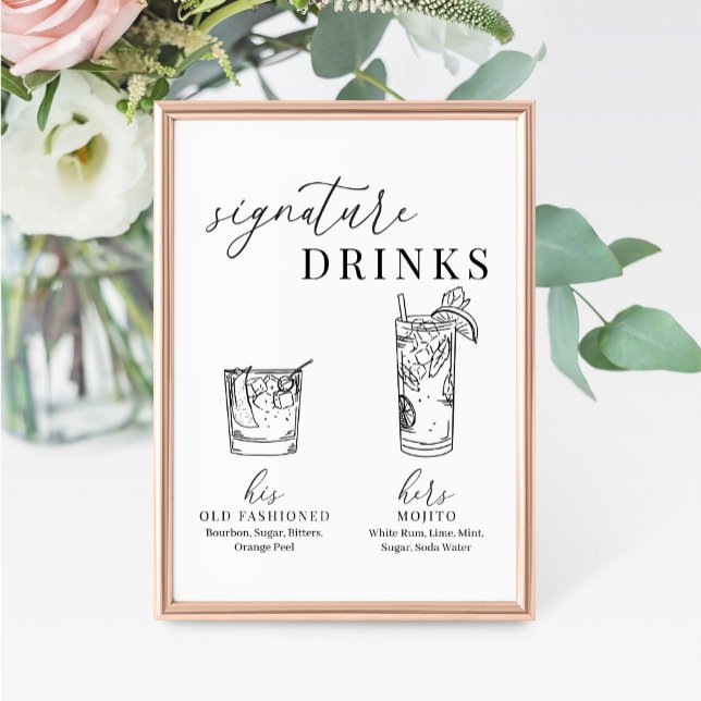 Modern Elegant Black & White Signature Drinks Sign (Creator Uploaded)