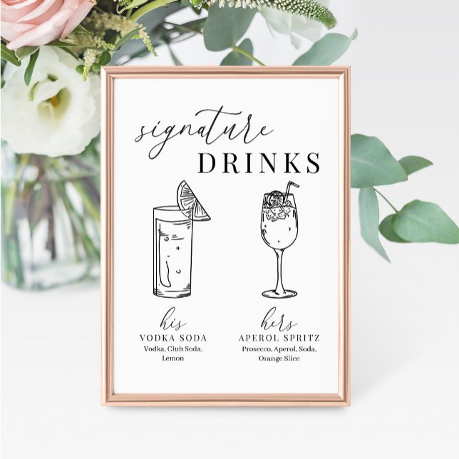 Modern Elegant Black & White Signature Drinks Sign (Creator Uploaded)