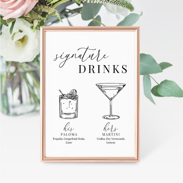 Modern Elegant Black & White Signature Drinks Sign (Creator Uploaded)