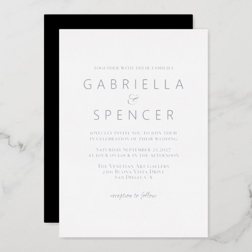 Modern Elegant Black White Silver Wedding Foil Invitation