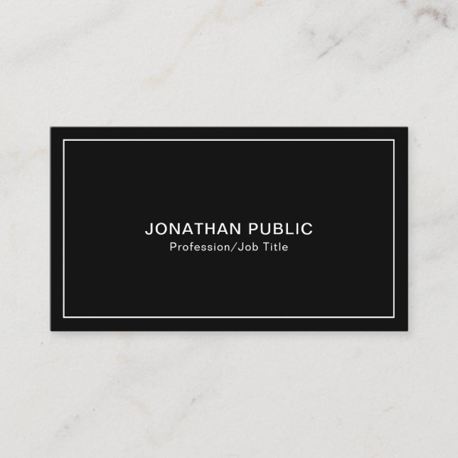 Modern Elegant Black White Simple Chic Plain Business Card (Front)