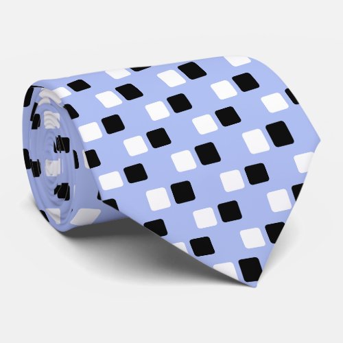 Modern Elegant Black  White Squares on Light Blue Neck Tie