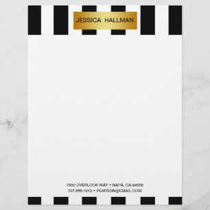 Modern Elegant Black & White Stripes with Gold Bar Letterhead