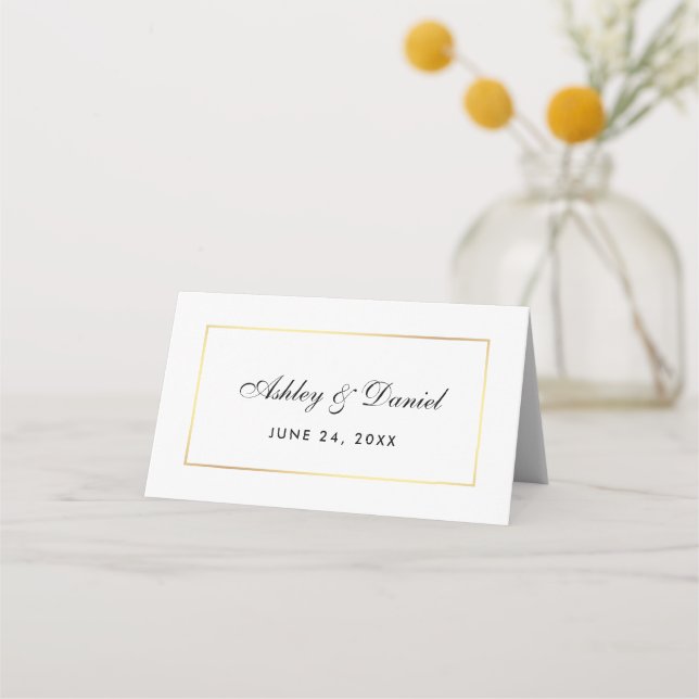 Modern Elegant Black & White Wedding G Place Card (Back)
