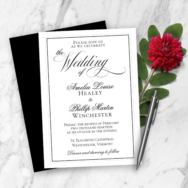 Modern Elegant Black White Wedding Invitation (Creator Uploaded)
