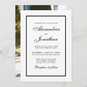 Modern Elegant Black & White Wedding Invite Photo