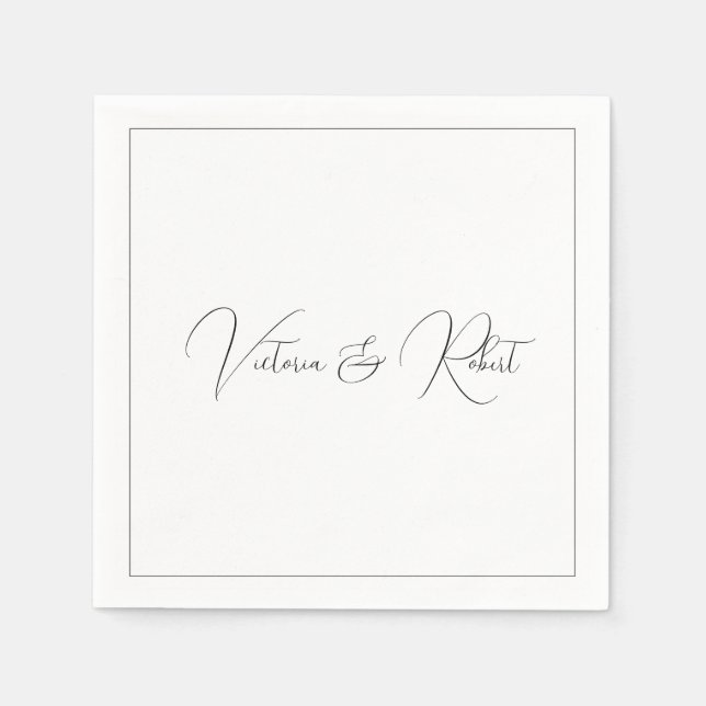 Modern Elegant Black & White Wedding Napkins (Front)