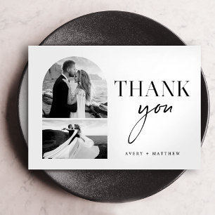Modern Elegant Black White Wedding Photo Thank You Card