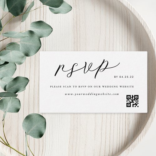 Modern Elegant Black White Wedding QR Code RSVP Enclosure Card