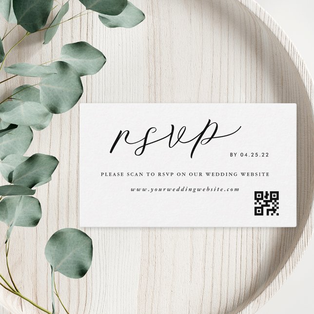 Modern Elegant Black White Wedding QR Code RSVP Enclosure Card (Creator Uploaded)