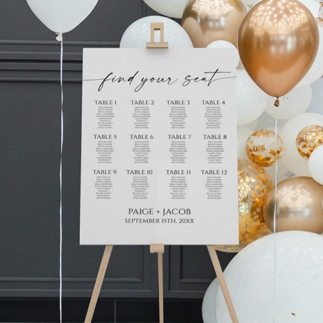 Modern Elegant Black White Wedding Seating Chart Foam Board (Creator Uploaded)