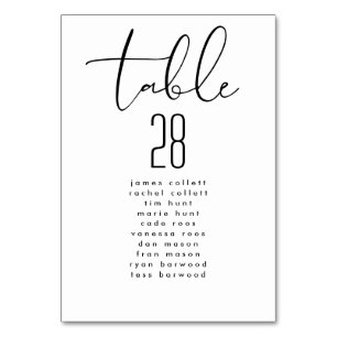 Modern Elegant Black White Wedding Seating Chart Table Number
